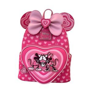 Loungefly Mickey and Minnie Love Story Pink Heart Mini Backpack Bow Hearts NWT